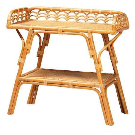 Bali & Pari Nayana Modern Bohemian Natural Rattan 2-Tier Console Table 243-13397-ZORO